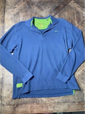 Orvis mens long sleeve navy blue cotton pullover polo size medium